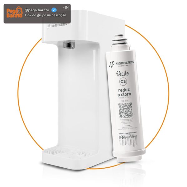 Hidrofiltros - Purificador de Água Facile com Refil C3 Elimina Cloro, Odores e Sabores Cor Branco Hidrofiltros