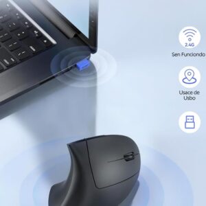 Mouse Vertical Ergonômico, Sem Fio, 1600 DPI, Mouse Ortopédico Bluetooth 2.4G, 6 Botões, Posição da Mão Correta, Evita Inflamações no Pulso e Tendões, Trabalho, Jogos e Estudos, Recarregável USB - Imagem 8