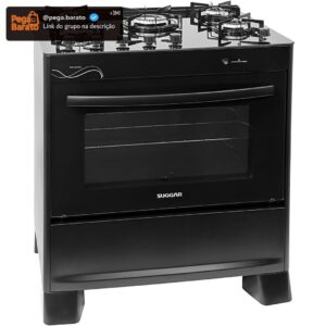 SUGGAR FOGÃO NEO GLASS PRETO MESA DE VIDRO 5 BOCAS TREMPE 6 APOIOS ACENDIMENTO AUTOMÁTICO FGVNG510PT - Imagem 1