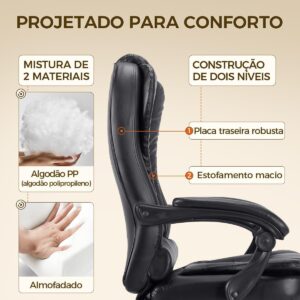 Cadeira de escritório presidente, cadeira de home office com apoio para os pés e encosto ajustável(Preto) - Imagem 4