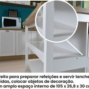 Ilha Cozinha Ditália 2 Prateleiras Branco Cd-1019 - Imagem 5