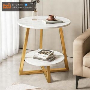 Mesa de Centro Formato Nuvem com Tampo em MDF e Estrutura em Aço Reforçado - Ideal para Sala, Quarto e Escritório (Branco Dourado) - Imagem 1