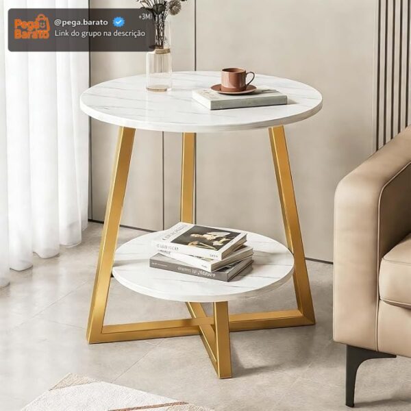 Mesa de Centro Formato Nuvem com Tampo em MDF e Estrutura em Aço Reforçado - Ideal para Sala, Quarto e Escritório (Branco Dourado)
