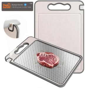 Tábua de Corte Inox Dupla Face com Afiador Integrado Antibacteriana Antiderrapante e Fácil de Limpar Ideal para Carnes, Frutas, Legumes e Churrasco - Imagem 1