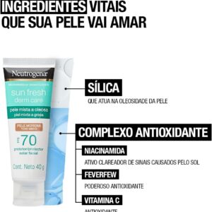 Neutrogena Sun Fresh Protetor Solar Facial Para Pele Oleosa Derm Care Pele Morena FPS 70,40g - Imagem 6