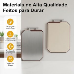 Tabua de Corte Inox Dupla Face em aço Inoxidável e PP, Tamanho Grande 45 * 30 * 2,3 cm, Tábua de Cozinha Antibacteriana, Adequada para Carne, Frutas e Legumes, Proteção Contra Respingos - Imagem 3