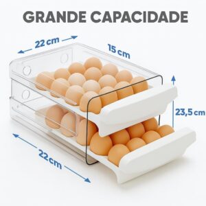 Porta Ovos Empilhável com Gaveta 2 Camadas 32 Unidades para Geladeira, Organizador de Ovos em Plástico PP Premium, Cozinha Compacta, Armazenamento Alimentos, Transparente e Durável - Imagem 3