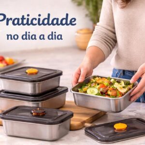 Kit 4 Potes Herméticos de Aço Inox 500ml com Tampa, Recipientes para Armazenar Alimentos, Marmita Inox, Potes para Geladeira e Cozinha, Vedação Segura - Imagem 9