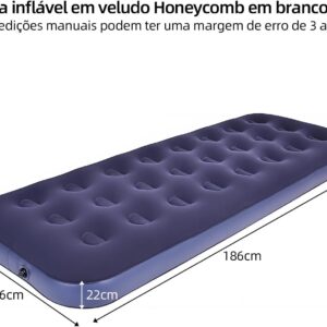 Colchão Inflável Solteiro Azul 186x76x22cm, Colchão de Ar em PVC com Revestimento de Flanela, Colchonete Inflável com Estrutura Honeycomb - Imagem 2