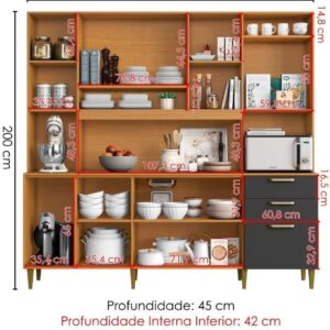 Armário de Cozinha Completa Aramóveis Kit Mega 9 Portas 2 Gavetas - Imagem 3
