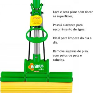 Mop Sek+ Lava e Seca Brilhus Bettanin | com Esponja de Alta Absorção, Cabo Retrátil de Inox até 89cm, para Limpeza Pesada em Pisos - Imagem 6