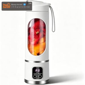 Liquidificador Portátil 500ml, Mixer Pessoal USB Recarregável com 3 Velocidades, 12 Lâminas de Aço Inoxidável para Sucos e Smoothies, Display Digital e Tampa à Prova de Vazamentos, Cor Branca - Imagem 1
