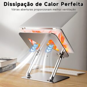 Suporte para Notebook em Aço Carbono - Apoio Ajustável e Ventilado para MacBook e Laptops até 17.3" (10KG) - Apoiador de Notebook Ergonômico, Ideal para Home Office e Estudos (Prata) - Imagem 6