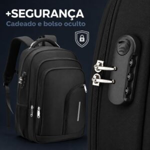 Mochila Masculina Reforçada Executiva Grande Mochila para Notebook Trabalho Viagem Escola com Cabo de Aço Impermeável Antifurto com Saídas USB/Fone de Ouvido Unissex - Imagem 2