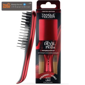 Tangle Teezer - Escova de cabelo desembaraçadora The Mini Ultimate Detangler para todos os tipos de cabelo, ideal para o uso em fios úmidos. Cor: Vermelho metalizado -Diabo Veste Prada 2 - Imagem 1