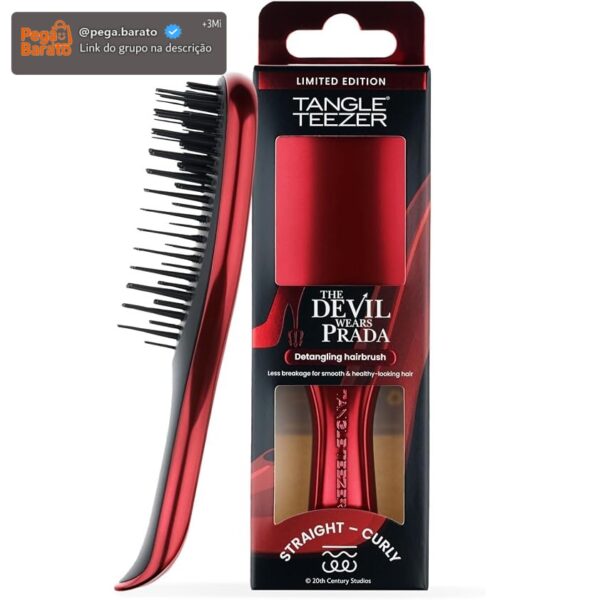 Tangle Teezer - Escova de cabelo desembaraçadora The Mini Ultimate Detangler para todos os tipos de cabelo, ideal para o uso em fios úmidos. Cor: Vermelho metalizado -Diabo Veste Prada 2