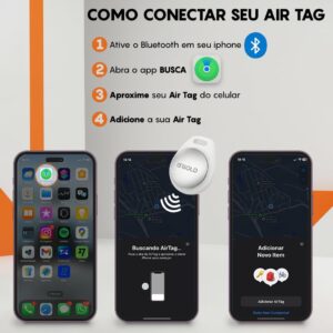 Air Tag Rastreador A'Gold, Localizador, Compatível com Iphone Buscar Apple (IOS), Bluetooth, Com Alarme Sonoro, GPS, Tag Inteligente, Bateria 230maH, Para Localizar Chaves, Carteira, Mochila e Pets - Imagem 5