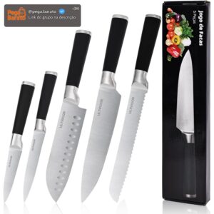 Conjunto de Facas 5 Peças, 4CR13 Aço Inoxidável Afiado e Durável, Cabo antiderrapante, Corte Preciso para Cozinhas Domésticas, Inclui Faca de Chef, Santoku, Preto - Imagem 1