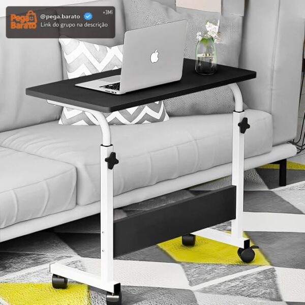 Mesa ajustável dobrável, mesa de notebook lateral com ajuste de altura (Preto-Básico)