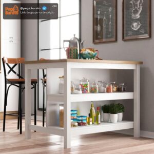 Ilha Cozinha Ditália 2 Prateleiras Branco Cd-1019 - Imagem 1