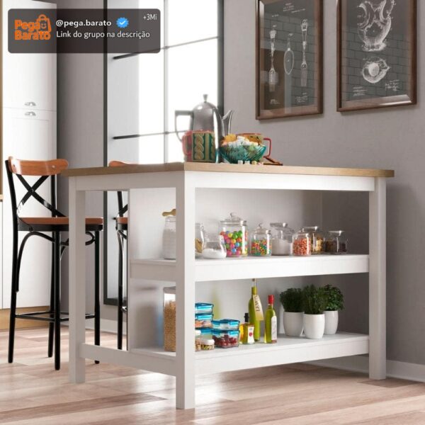 Ilha Cozinha Ditália 2 Prateleiras Branco Cd-1019