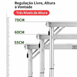 BEMMY Mesa Dobravel Portatil de Liga de Alumínio 120CM com 4 Banquinhos Pequenos, Escrivaninha Dobravel Maleta para Camping Pesca Jardim Área Externa Ou Interna - Imagem 5