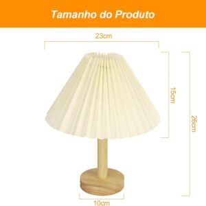 Luminária de Mesa para Quarto, Base de Madeira com Abajur Plissado, Lâmpada de Mesa LED Luz Noturna para Escritório, Sala, Quarto Infantil - Imagem 2
