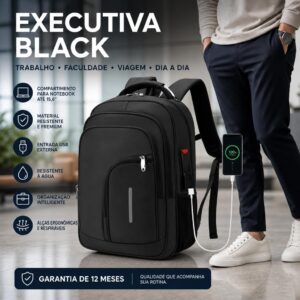 Mochila Masculina Reforçada Executiva Grande Mochila para Notebook Trabalho Viagem Escola com Cabo de Aço Impermeável Antifurto com Saídas USB/Fone de Ouvido Unissex - Imagem 7