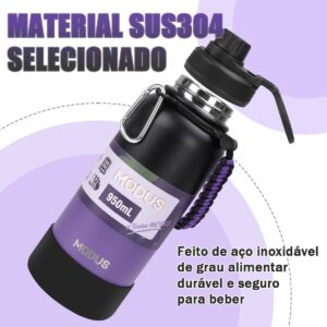 950ml Garrafa Térmica de Aço Inoxidável com Alça Paracord | Base Antiderrapante de Silicone – Mantém a Água Gelada por até 24 Horas Preto Roxo - Imagem 4