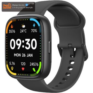 Bettdow SmartWatch, relogio smartwatch com Ecrã tátil e Alexa, à prova d'água IP68, relogio feminino e masculino, com 100+ modo esportivo e recebimento de notificações(preto) - Imagem 1