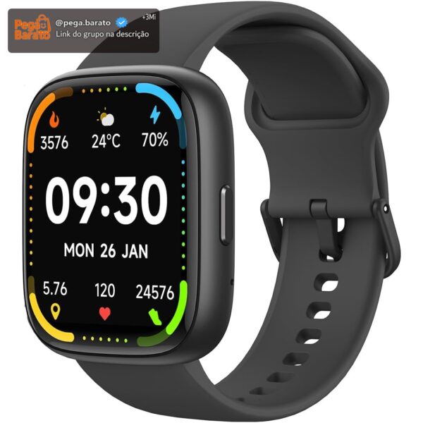 Bettdow SmartWatch, relogio smartwatch com Ecrã tátil e Alexa, à prova d'água IP68, relogio feminino e masculino, com 100+ modo esportivo e recebimento de notificações(preto)