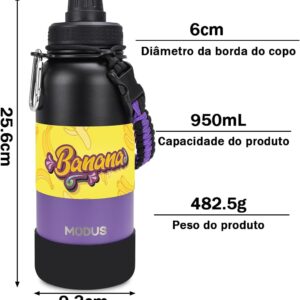950ml Garrafa Térmica de Aço Inoxidável com Alça Paracord | Base Antiderrapante de Silicone – Mantém a Água Gelada por até 24 Horas Preto Roxo - Imagem 2