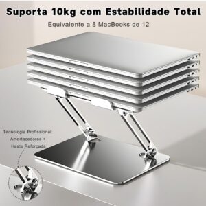 Suporte para Notebook em Aço Carbono - Apoio Ajustável e Ventilado para MacBook e Laptops até 17.3" (10KG) - Apoiador de Notebook Ergonômico, Ideal para Home Office e Estudos (Prata) - Imagem 9