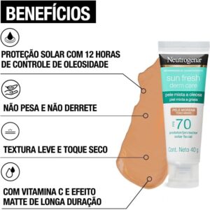 Neutrogena Sun Fresh Protetor Solar Facial Para Pele Oleosa Derm Care Pele Morena FPS 70,40g - Imagem 4