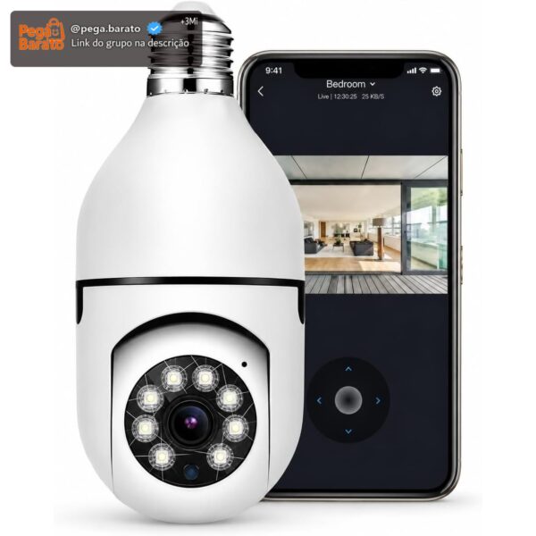 Câmera de Segurança IP WiFi Full HD 1080p, Visão Noturna Infravermelho, Detecção de Movimento, Áudio Bidirecional, Giratória, Prova D'água, Bivolt