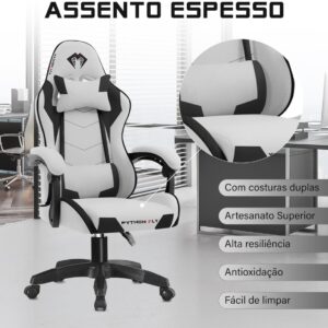 Cadeira Gamer Python Fly em tecido, respirável e ecológica, ângulo ajustável (Cinza Claro) - Imagem 4
