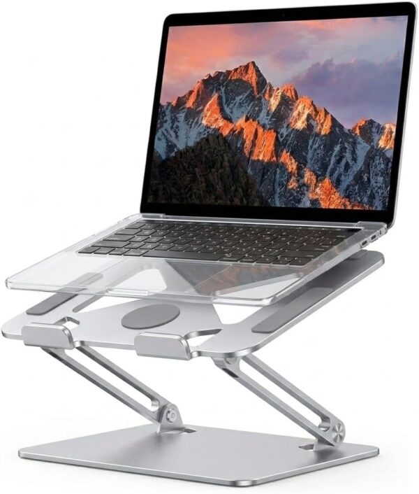Suporte para Notebook em Aço Carbono - Apoio Ajustável e Ventilado para MacBook e Laptops até 17.3" (10KG) - Apoiador de Notebook Ergonômico, Ideal para Home Office e Estudos (Prata)