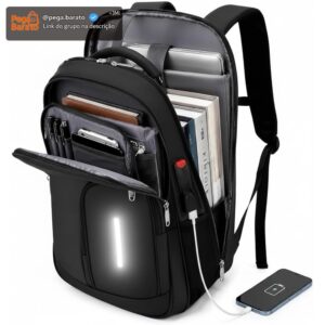 Mochila Masculina Reforçada Executiva Grande Mochila para Notebook Trabalho Viagem Escola com Cabo de Aço Impermeável Antifurto com Saídas USB/Fone de Ouvido Unissex - Imagem 1