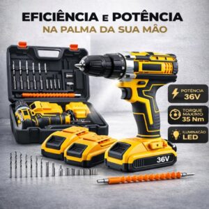 Furadeira e Parafusadeira de Impacto Sem Fio com LED 2 Baterias Recarregáveis Bi-volt e Acessórios Maleta Completa para Uso Profissional e Doméstico Linha Premium - Imagem 4