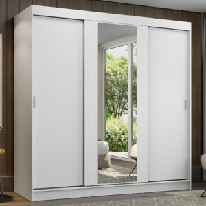 Guarda-Roupa Casal Madesa Reno 3 Portas de Correr com Espelho - Branco - Imagem 1
