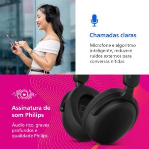 PHILIPS, Headphone Bluetooth, TAH2300BK/00, Com Microfone, Até 55 horas de bateria, Design Over-ear, Dobrável, Preto - Imagem 3