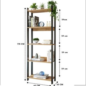 Estante Livreiro 5 Prateleiras Estilo Industrial Organizador Multiuso Mega Chicó 178x63x30cm (Preto/Nature) - Imagem 3