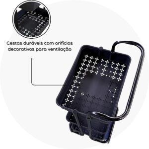 Carrinho Organizador Multiuso 3 Prateleiras Com Rodinhas 360° (Preto) - Imagem 7