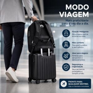 Mochila Masculina Reforçada Executiva Grande Mochila para Notebook Trabalho Viagem Escola com Cabo de Aço Impermeável Antifurto com Saídas USB/Fone de Ouvido Unissex - Imagem 6