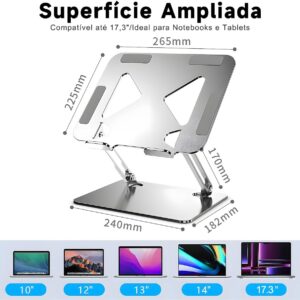 Suporte para Notebook em Aço Carbono - Apoio Ajustável e Ventilado para MacBook e Laptops até 17.3" (10KG) - Apoiador de Notebook Ergonômico, Ideal para Home Office e Estudos (Prata) - Imagem 7