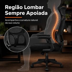 Cadeira de Escritório Almirante P600 Mesh Reclinável Preta 150Kg - Imagem 3