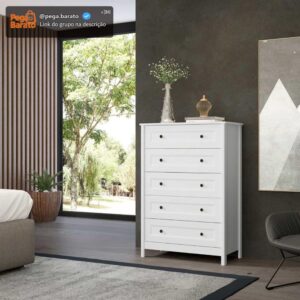 Cômoda Alta Ditália 5 Gavetas Dm-229 Branco - Imagem 1