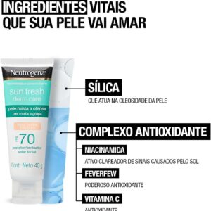 Protetor Solar Facial Para Pele Oleosa Neutrogena Sun Fresh Derm Care Pele Clara FPS 70, 40g - Imagem 6