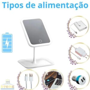 Espelho Maquiagem LED Recarregável 3 Cores de Luzes Touch Linear Ajustável Base Porta Jóias - STAR - Imagem 2