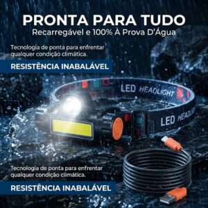 Lanterna De Cabeça Led Potente Recarregável e À Prova D'Água Para Uso em Mecânica Ciclismo Caminhada Trilha Acampamento Pesca Noturna Vigilância Portátil 4 Modos de Iluminação AlverSun - Imagem 3
